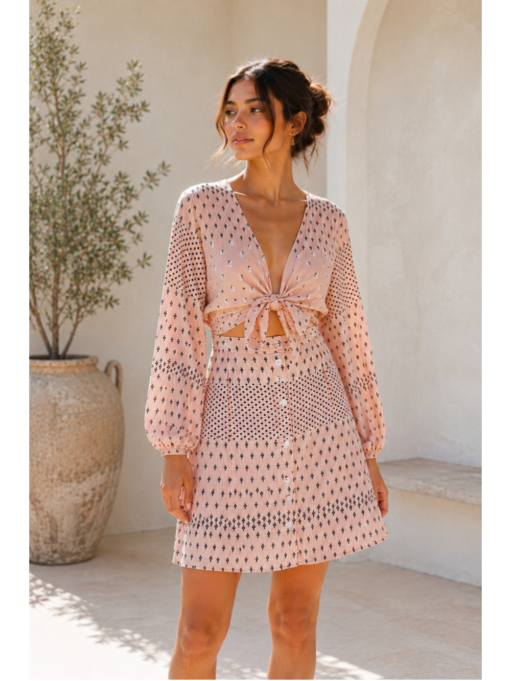 Faithfull The Brand x Anthropologie Trinidad Mieke Print Tie Front Mini Dress M